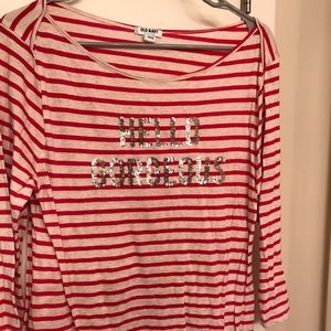 Long Sleeve Red/White Shirt with “Hello Gorgeous”